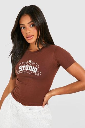 Womens Slogan Fitted Short Sleeve T-shirt - - L - boohoo - Modalova