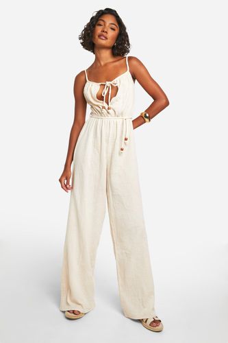 Womens Tall Cheesecloth Strappy Belted Wide Leg Jumpsuit - - 10 - boohoo - Modalova