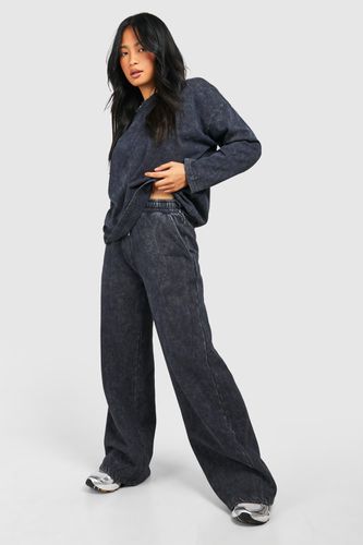 Womens Petite Acid Wash Sweatshirt & Wide Leg Jogger Tracksuit - - XS - boohoo - Modalova