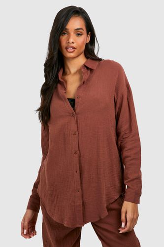 Womens Tall Crinkle Cotton Oversized Beach Shirt - - 10 - boohoo - Modalova