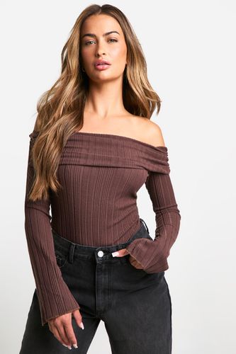 Womens Rib Bardot Long Sleeve Bodysuit - - 12 - boohoo - Modalova