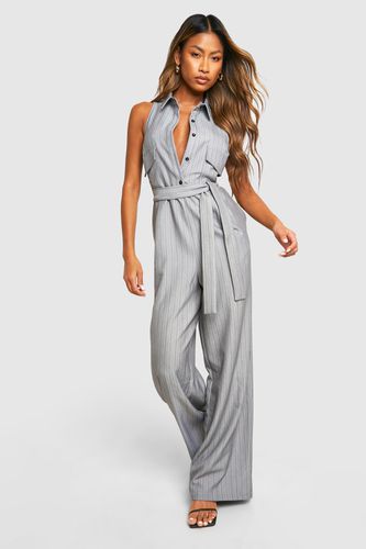 Womens Pinstripe Wide Leg Jumpsuit - - 16 - boohoo - Modalova