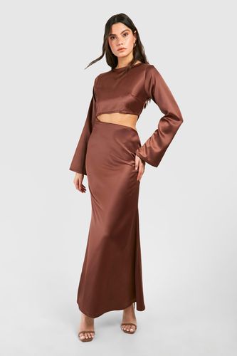 Womens Satin Cut Out Long Sleeve Maxi Dress - - 12 - boohoo - Modalova