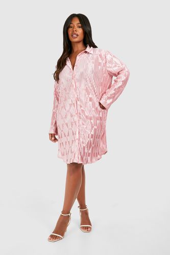 Womens Plus Satin Crinkle Shirt Dress - - 16 - boohoo - Modalova