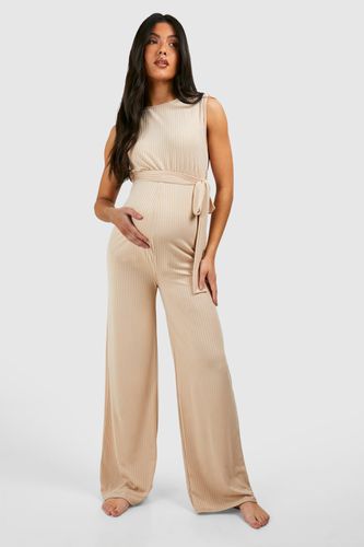 Womens Maternity Rib Belted Sleeveless Lounge Jumpsuit - - 12 - boohoo - Modalova
