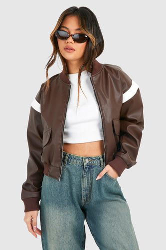 Womens Faux Leather Cropped Moto Detail Bomber Jacket - - 10 - boohoo - Modalova
