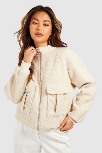 Womens Pocket Detail Textured Wool Look Bomber Jacket - - 12 - boohoo - Modalova