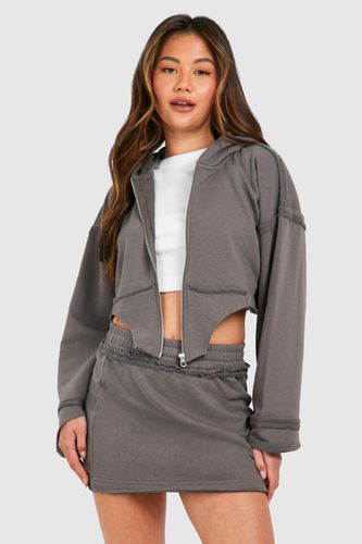 Womens Corset Hem Zip Through Hooded And Sweat Skirt Set - - M - boohoo - Modalova