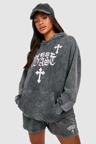 Womens West Coast Cross Print Washed Hooded Short Tracksuit - - XL - boohoo - Modalova