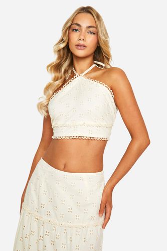 Womens Broderie Tie Back Crop Top - - 8 - boohoo - Modalova