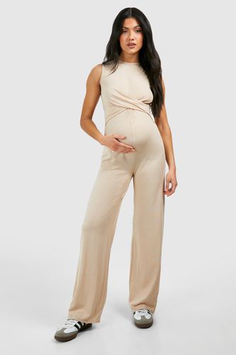 Womens Maternity Rib Sleeveless Knot Detail Lounge Jumpsuit - - 12 - boohoo - Modalova