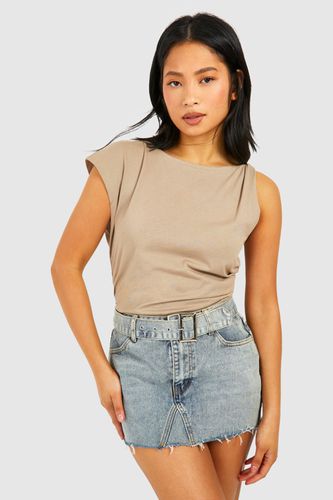 Womens Petite Twisted Shoulder Ruched Cotton Top - - 10 - boohoo - Modalova