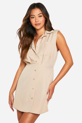 Womens Linen Look Shoulder Pad Shirt Dress - - 12 - boohoo - Modalova