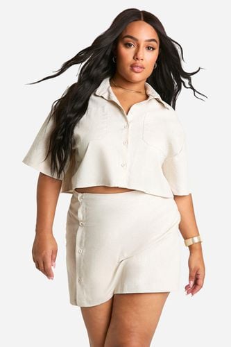 Womens Plus Linen Look Boxy Crop Shirt And Ruched Skort - - 16 - boohoo - Modalova