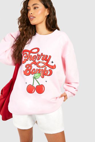Womens Cherry Bomb Slogan Printed Oversized Sweatshirt - - L - boohoo - Modalova