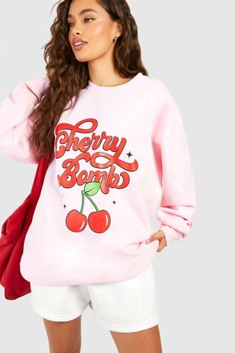 Womens Cherry Bomb Slogan Printed Oversized Sweatshirt - - S - boohoo - Modalova