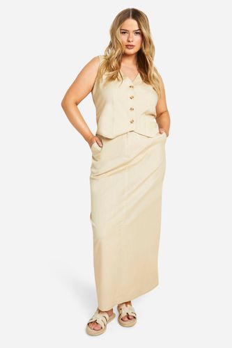 Womens Plus Linen Look Printed Maxi Skirt - - 20 - boohoo - Modalova