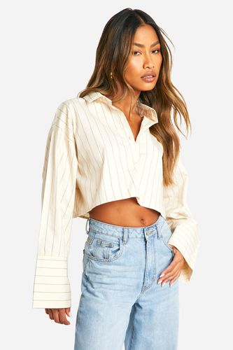 Womens Fine Stripe Wide Sleeve Boxy Crop Shirt - - 10 - boohoo - Modalova