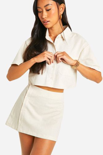 Womens Linen Mix Button Front Mini Skirt - - 10 - boohoo - Modalova