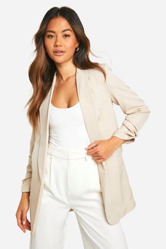 Womens Linen Look Ruched Sleeve Tailored Blazer - - 12 - boohoo - Modalova