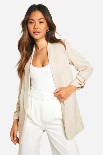 Womens Linen Look Ruched Sleeve Tailored Blazer - - 14 - boohoo - Modalova