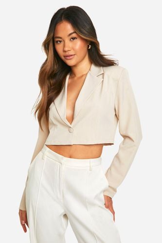 Womens Basic Linen Look Single Button Crop Blazer - - 10 - boohoo - Modalova