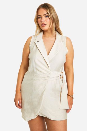 Womens Plus Tie Side Linen Look Blazer Dress - - 20 - boohoo - Modalova