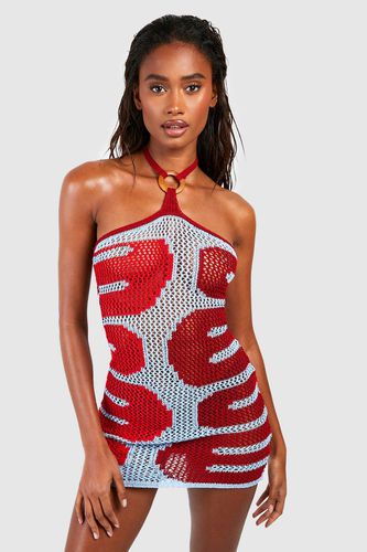 Womens Crochet Halter Neck Square Ring Beach Dress - - M - boohoo - Modalova