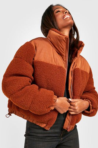 Womens Teddy Faux Fur Panelled Puffer Jacket - - 10 - boohoo - Modalova
