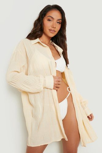Womens Shirred Crinkle Oversized Beach Shirt - - M - boohoo - Modalova
