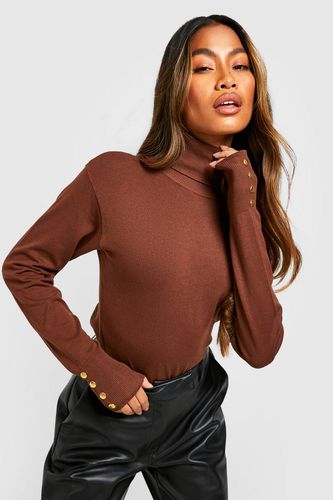 Womens Roll Neck Knitted Jumper With Buttons - - M - boohoo - Modalova