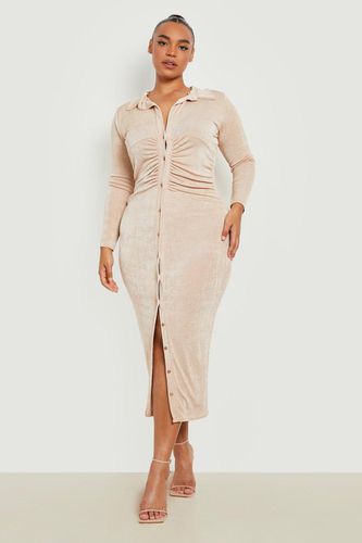 Womens Plus Acetate Slinky Midaxi Shirt Dress - - 26 - boohoo - Modalova