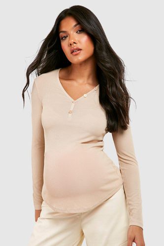 Womens Maternity Rib Button Long Sleeve T-shirt - - 16 - boohoo - Modalova