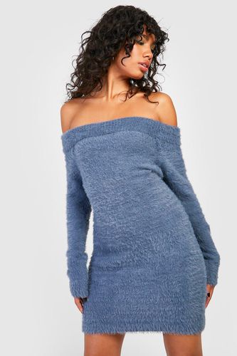 Womens Off The Shoulder Fluffy Knitted Mini Dress - - M - boohoo - Modalova