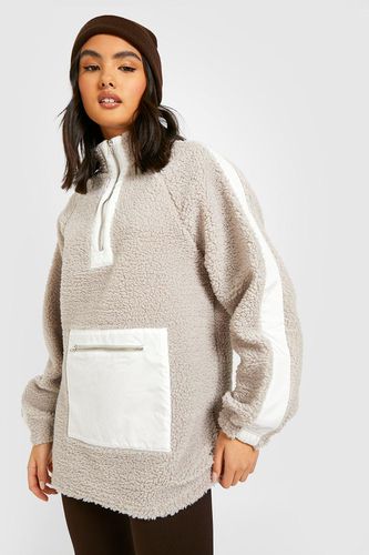 Womens Premium Borg Nylon Half Zip jumper - - M - boohoo - Modalova