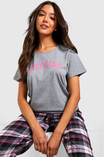 Womens Cosy Club Pyjama T-shirt & Check Trouser Set - - 10 - boohoo - Modalova