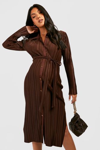 Womens Maternity Plisse Belted Shirt Midi Dress - - 12 - boohoo - Modalova