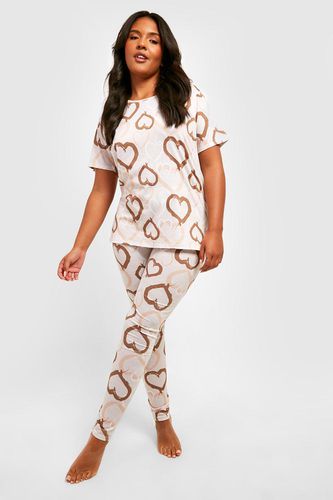 Womens Plus Tonal Heart Print Top & Leggings Pyjama Set - - 20 - boohoo - Modalova