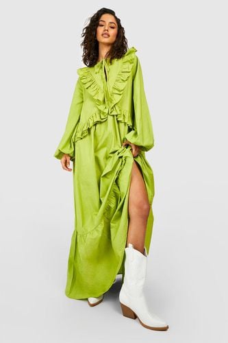Womens Cotton Ruffle Maxi Dress - - 16 - boohoo - Modalova