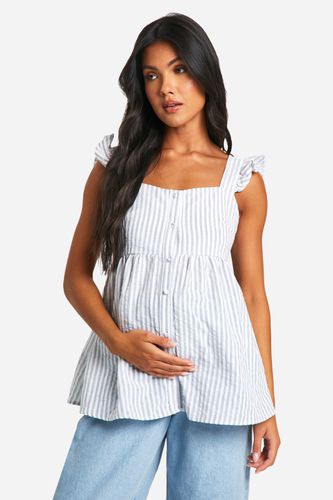 Womens Maternity Striped Frill Shoulder Cami Smock Top - - 16 - boohoo - Modalova