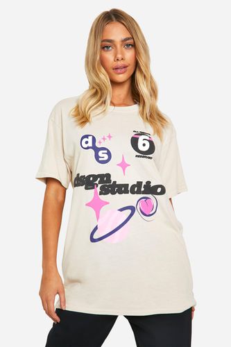 Womens Dsgn Studio Puff Print Slogan Overdyed Oversized T-shirt - - L - boohoo - Modalova
