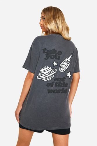 Womens Take You Out Of This World Puff Print Slogan Overdyed Oversized T-shirt - - L - boohoo - Modalova