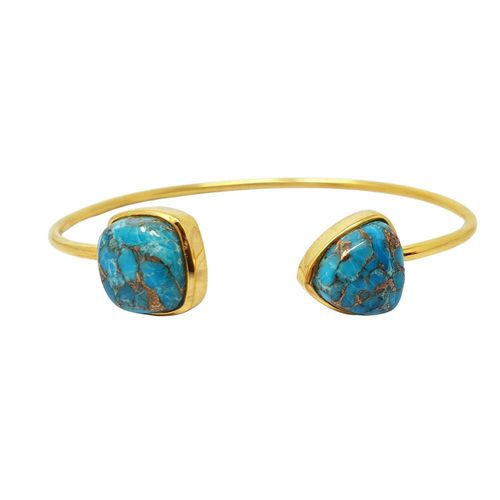 Womens Turquoise Gemstone Adjustable Bangle Bracelet - 7.5 inches - Harfi - Modalova