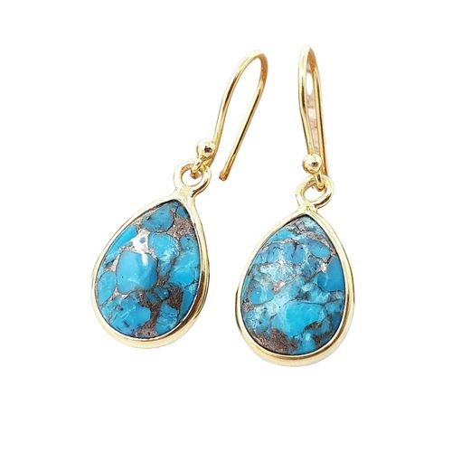 Womens Turquoise Gold Plated Teardrop Hook Earrings - One Size - Harfi - Modalova