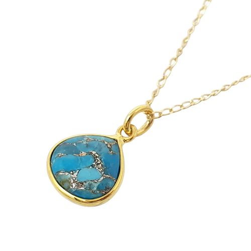 Womens Turquoise December Birthstone Gold Plated Necklace - 18 inches - Harfi - Modalova