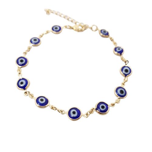 Womens 18ct Gold Plated Evil Eye Charm Bracelet - - 7 inches - Harfi - Modalova