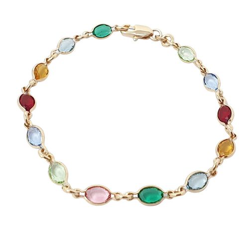 Womens Multicolour Gemstone Crystal Gold Plated Bracelet - - 7 inches - Harfi - Modalova