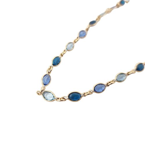 Womens 18ct Gold Plated Blue Multi Gemstone Crystal Necklace - - 18 inches - Harfi - Modalova