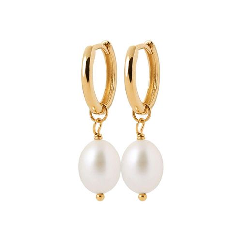 Womens 18ct Gold Vermeil Pearl Mini Hoop Huggie Earrings - - One Size - Harfi - Modalova
