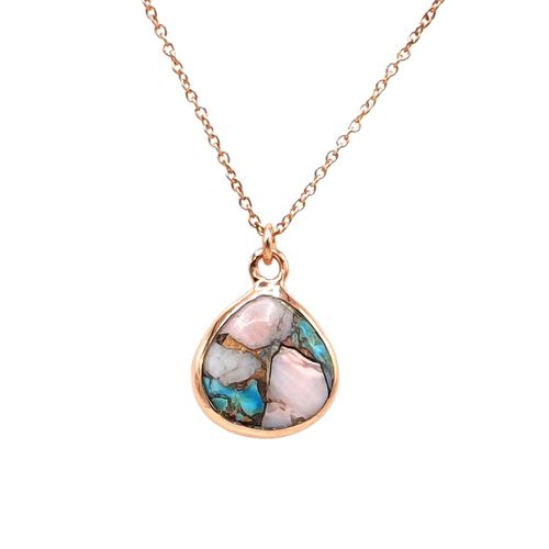 Womens 18ct Rose Gold Vermeil Opal And Turquoise Necklace - - 18 inches - Harfi - Modalova